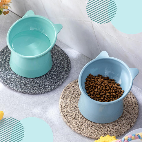 Zhehao 2 Pieces Plastic Raised Bowl Tilted 15 Degrees Elevated Cat Food and Water Bowls Set Anti Vomit Dog Kitten Food Dishes Pet for Cats and Sma...