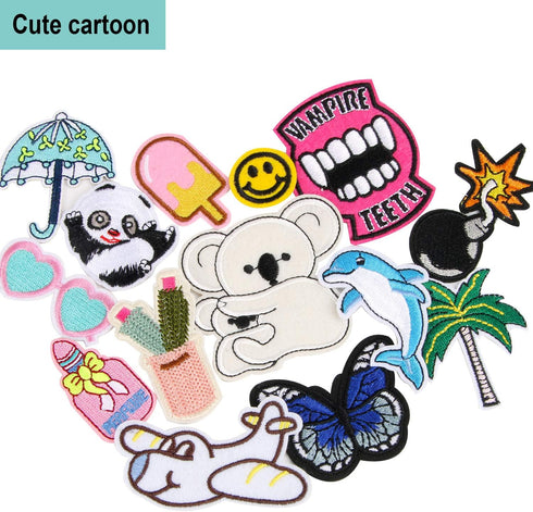 60pcs Random Assorted Styles Embroidered Iron on Patches, DIY Sew Applique Repair Patch Iron on/Sew on Patches for Backpacks,Pants,Clothes,Jeans,J...