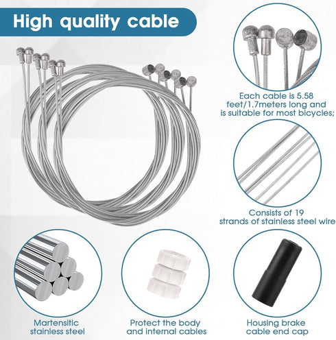 6 Pcs Universal Bike Brake Cable Replaceable Brake Inner Wire Cable, Standard Bicycle Brake Cable with Cable Cap End Crimps Accessories, Professio...