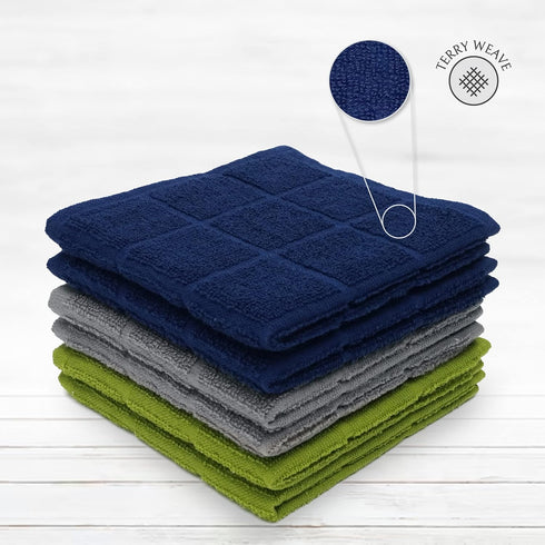 100% Cotton Terry Dish Cloth Plain, 6 Pack 12 x 12 Inches, Super Soft and Absorbent Dish Rags, Perfect for Kitchen Cleaning and Dish Washing | Ass...