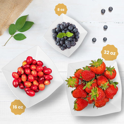 R-kay 6 Pack Square Plastic Serving Bowls - White Plastic bowls 8 oz - Small Plastic Bowls for Parties - Premium White Bowls For Weddings Catering...
