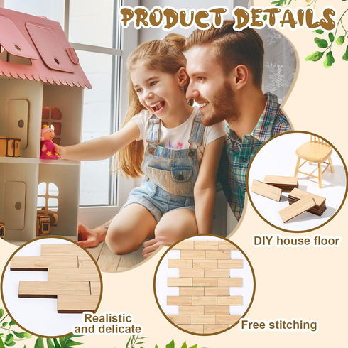 200 Pcs Miniature Dollhouse Flooring Mini Wooden Dollhouse Floor Boards 1 12 Scale Dollhouse Accessories Geometric Bamboo Doll House Furniture Woo...