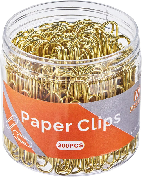 Gold Paper Clips, 200 Count Large Size, 2 Inch Jumbo Paperclips, Stylish Gold-Plated Paper Clip...