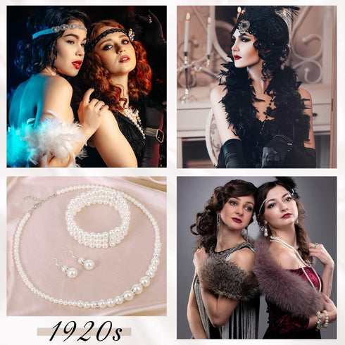 Hicarer 3 Pack Pearl Jewelry Set 1920s Pearl Necklace Bracelet Earrings Simulated Faux Pearl Jewelry Set for Wedding Costume Jewelry for Women...