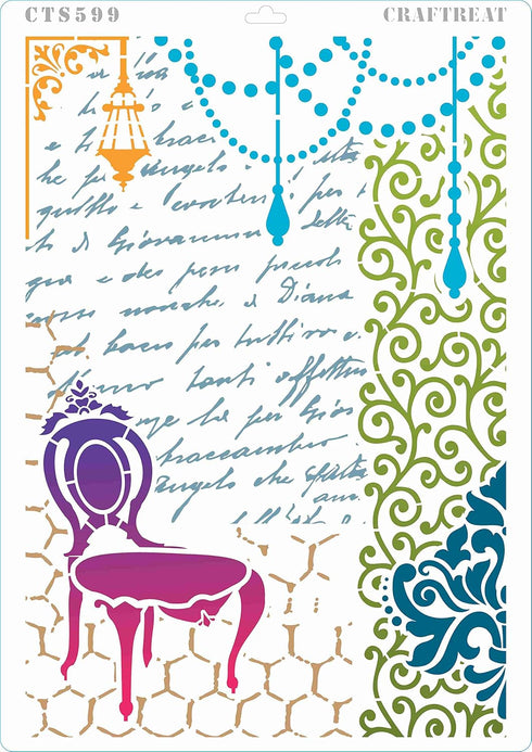 CrafTreat Stencils for Painting on Wood, Canvas, Fabric and Wall - Royal Chair, Dance to Music & Eiffel Tower Script - 3 Pcs - Size: A4 (8.3 x 11....