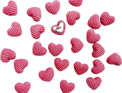 PEPPERLONELY 50PC Corduroy Fabric Cloth Covered Heart Shape Flat Back Buttons 14x17mm, Hot Pink...