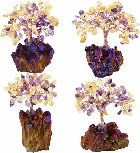 mookaitedecor Citrine & Amethyst Crystal Tree, Quartz Cluster Purple Titanium Crystals Base Bonsai Money Tree for Wealth and Luck...