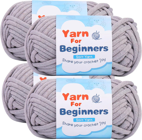 Easy Yarn for Beginners, 4x50g Chunky Thick Yarn with Easy-to-See Stitches, Cotton Yarn for Beginners with Crocheting Accessories for DIY Crocheti...