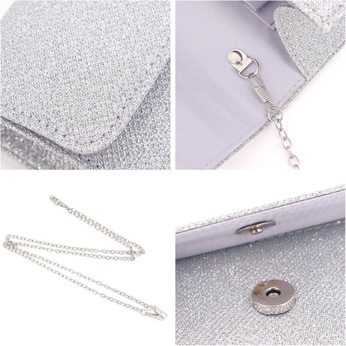 Women's Evening Bag Silver Square Exquisite Handbag Crossbody Shoulder Bag Purses for Dressy Party Prom Wedding...