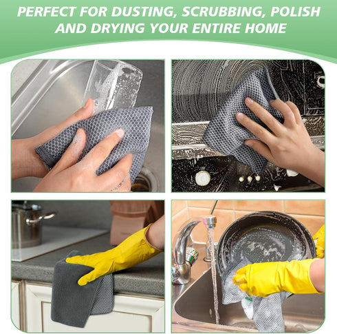 SINLAND Microfiber Dish Cloths Wash Clothes for Kitchen Best Kitchen Cloths Cleaning Cloths Poly Scour Side 12"x12" (5Pack, Dark Grey)...