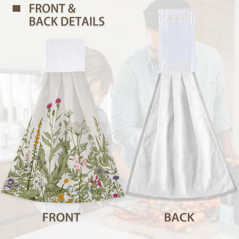 Flower Herbs Hand Towels Wild Plant Hanging Kitchen Dish Towels with Loop 2 PCS, Soft Super Absorbent Washcloth Fingertip Towel for Home Decor 12x...