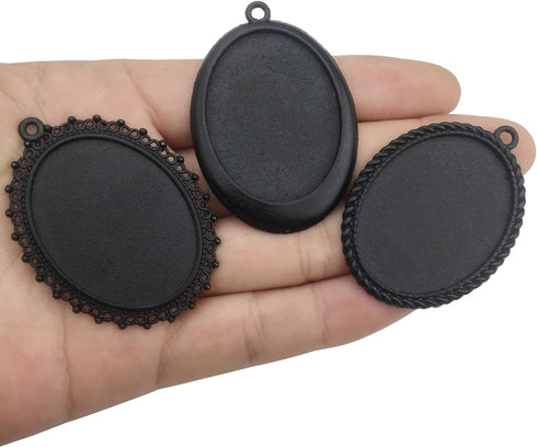 10pcs 30x40mm Black Oval Blank Bezel Pendant Trays Base Cabochon Settings Trays Pendant Blanks (M117)...