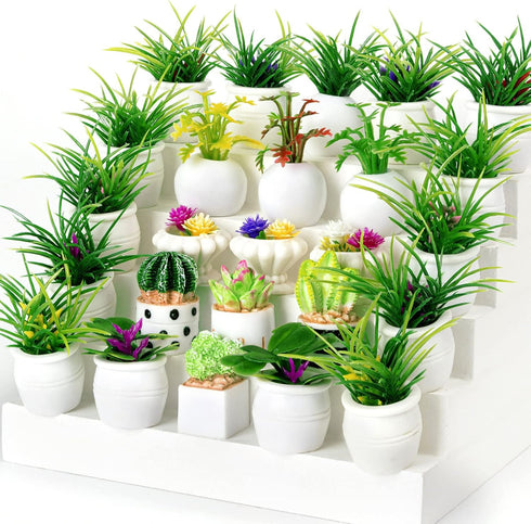 26Pcs Miniature Potted Plants, Mini Artificial Plants, 1:12 Scale Doll House Accessories, Suitable for Dollhouse Decoration, Christmas Birthday Gi...