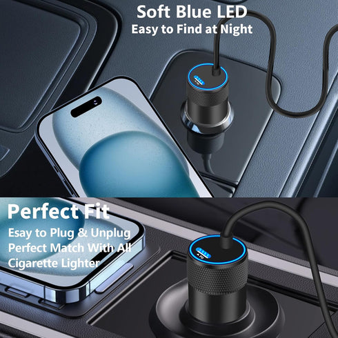 ?MFi Certified?iPhone 15 Car Charger Fast Charging, Caiinei 90W Dual PD Car Power Cigarette Lighter USB-C Car Charger Adapter + 6FT Type-C Cable f...