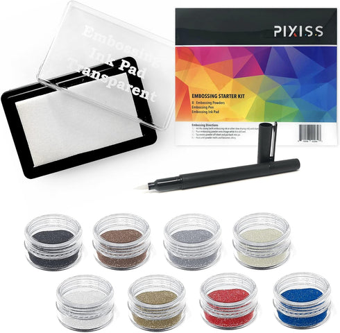 Embossing Kit, Powder, Clear Embossing Pen, Embossing Ink Pad, 8X 10ml Embossing Powders for Use with Embossing Heat Tool for Crafts...