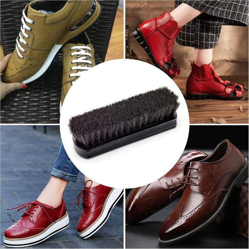 Premium Black Horse Hair Brush - Horse Hair Shoe Brushes for Polishing, Cleaning & Buffing Leather Shoes - Boot Brush with Soft Bristles, Comfy Gr...