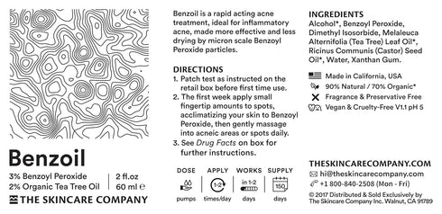 Benzoil - 3% Benzoyl Peroxide & 2% Tea Tree Oil Rapid Acne & Spot Treatment Serum - 70% Organic, Preservative-Free, Normal & Cystic Acne - 2 oz...