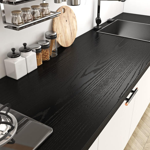 Livelynine Black Wood Contact Paper Kitchen Cabinet Vinyl Wrap Waterproof Contact Paper Wood Black Wall Paper Roll Adhesive Kitchen Countertop Wal...