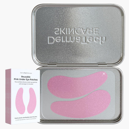 Pink Reusable Under Eye Patches Eco-Friendly Wrinkle Patches with Tin Case | 100% Silicone Reusable Facial Patches | For Puffy Eyes, Dark Circles,...