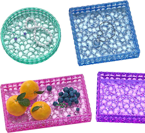 Yayatty Jewelry Casting Silicone Molds, Rectangle Silicone Serving Tray Molds for Resin Diamond Pattern Storage Silicone Resin Molds with Gold Foi...