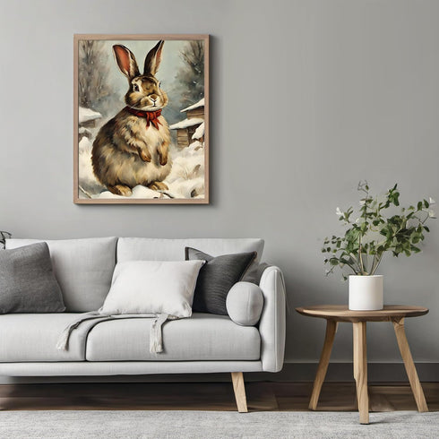 Posterizer 1 pcs-cute bunny in snowy winter scene -2-Art for Animal Lovers-Landscape & Nature Art-Decor for Home & Office- unframed wall art...