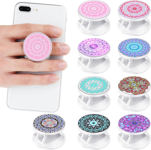 9 Pieces Cell Phone Grip Holder Colorful Collapsible Phone Holder Self-Adhesive Sublimation Phone Holders for Smartphone and Tablets (Mandala Styl...