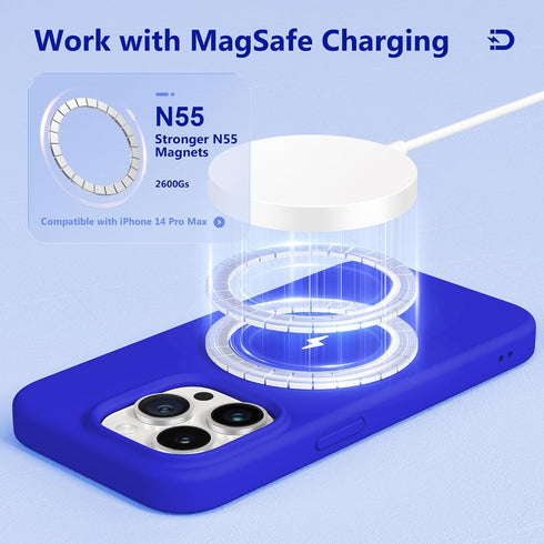 GONEZ for iPhone 14 Pro Max Case Silicone, Compatible with Magsafe, with 2X Screen Protector + 2X Camera Lens Protector, Liquid Silicone Shockproo...
