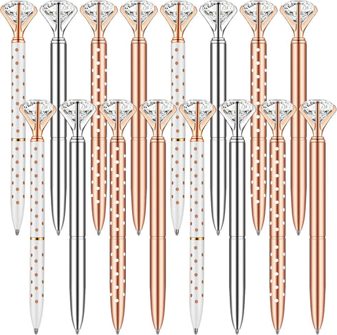 PASISIBICK 16 Pcs Big Diamond Pens-Bling Wedding Crystal Metal Ballpoint Pens with Black Ink (4 Mixed Colors)...