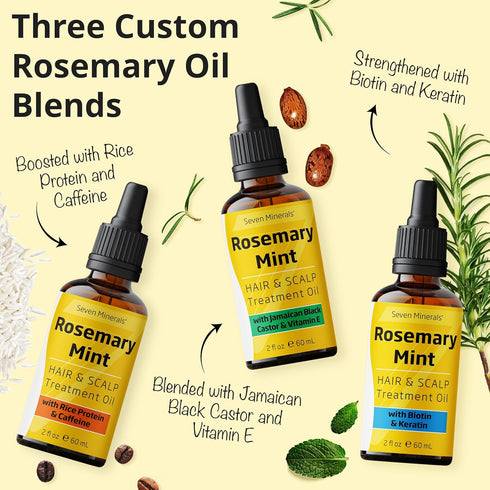 Seven Minerals, NEW Rosemary Oil for Hair Growth, Infused with Jamaican Black Castor Oil, Vitamin E, Mint & Natural Hair Strengthening Oils, Thick...