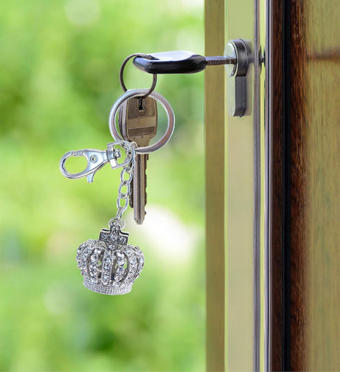Aqua 79 Sparkly Crown Keychain Charm - Silver 3D Rhinestone Keychain for Women and Men, Metal Alloy Crystal Keychain, Fashionable Keychain Accesso...