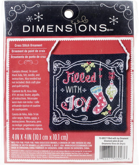 Dimensions 14 Count Filled with Joy Ornament Counted Cross Stitch Kit, 4 by 4-Inch...