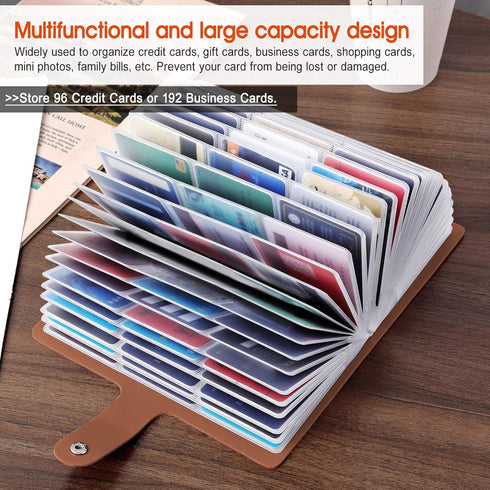 RFID Credit Card Holder for Women & Men, Large Business Card Organizer With 96 Slots, Store All Kinds of Cards and Important Bills (Brown)...