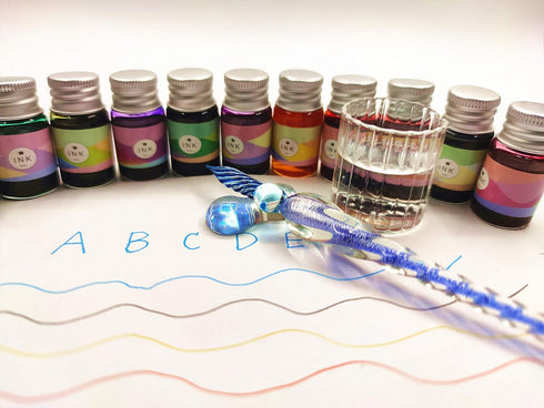Glass Dip Calligraphy Pen Set, 14-Pieces 12 Color Inks, Pen Holder, Cleaning Cup, 1Crystal Glass Pens for Art, Writing, Drawing, Signatures, Gift ...
