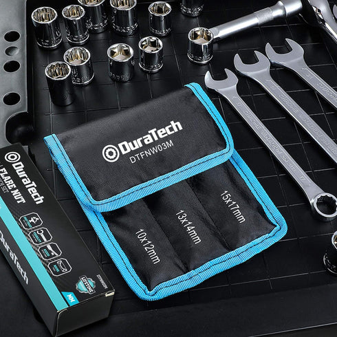 DURATECH Flare Nut Wrench Set, Metric, 3-piece, 10, 12, 13, 14, 15, 17mm, CR-V Steel, Organizer Pouch Included...
