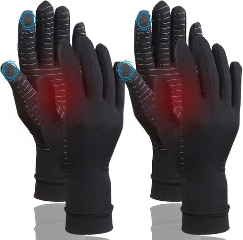 2 Pairs Full Finger Compression Gloves for Women Men, Copper Arthritis Gloves for Rheumatoid,Osteoarthritis,Carpal Tunnel,Tendonitis, Joint Swelli...