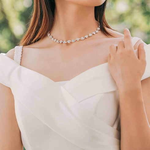 Unicra Bride Silver Necklace Earrings Set Crystal Bridal Wedding Jewelry Set Rhinestone Choker Necklace for Women and Brides...