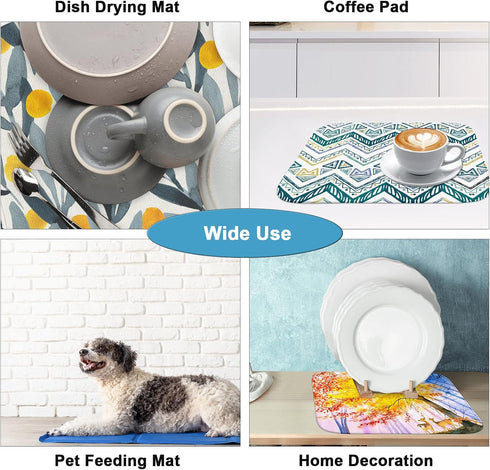 Dish Drying Mat for Kitchen Counter Tree Watercolor Cute Print Drainer Mats Rack Holder Countertop Absorbent Microfiber Baby Bottles Coffee Pads 1...