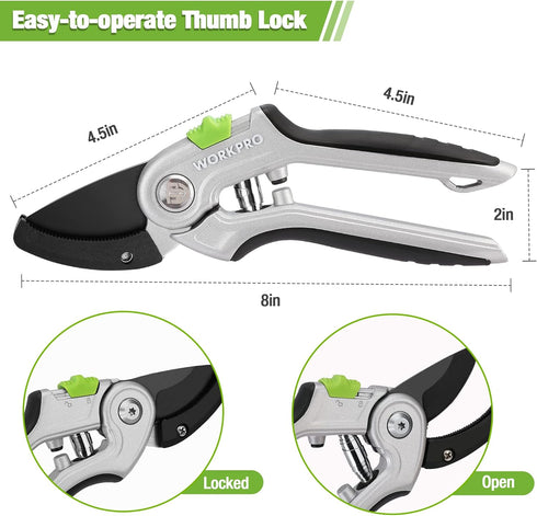 WORKPRO Garden Anvil Pruning Shears, 8" Garden Pruning Scissors Heavy Duty with Ergonomically Design Handle, Labor-Saving Garden Clippers Hand Too...