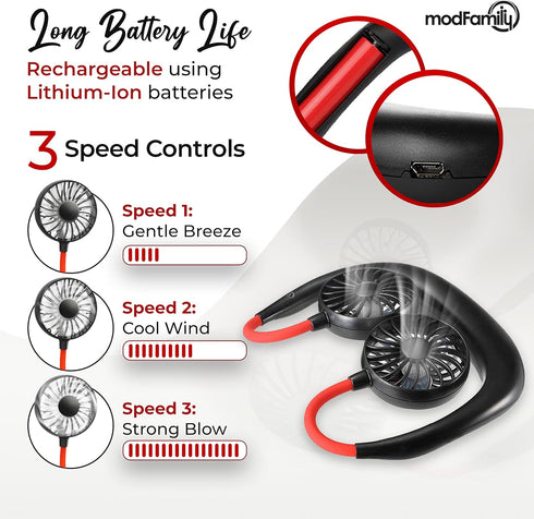 Modfamily Portable Neck Fan - Versatile 360° Rotatable Neck Fan with 3 Modes, Rechargeable Battery....