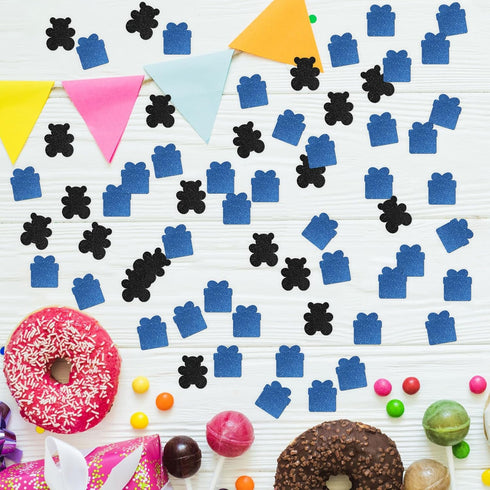Amibishi 120pcs Bear and Gift Confetti for Baby Shower, Kids Boys Birthday Party Supplies Scatters, 1st Birthday Party Table Decoration, Gender Re...