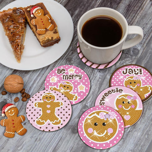 YLOLUL 8 PCS Christmas Diamond Art Coasters Gingerbread Man Diamond Art Coasters Kits with Holder Christmas DIY Coasters for Beginners, Adults, Ki...