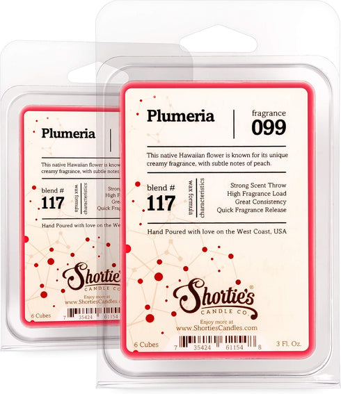 Shortie's Candle Company Pure Plumeria Wax Melts Multi Pack - 2 Highly Scented 3 Oz. Bars (6 Oz. Total) - Made with Natural Oils - Flower & Floral...