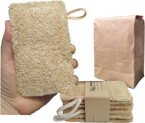 Natural Loofah Kitchen Sponge (6 Pcs) No Scratch Brush for Dishwashing, 100% Plant Fibers Vegetable Scrubber, Zero Waste and Eco Friendly Loofa, R...