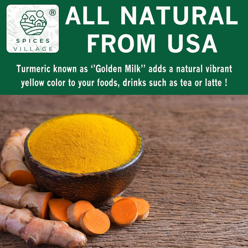 SPICES VILLAGE Turmeric Powder (8 oz) - Natural Pure Ground Turmeric Root with Curcumin, Indian Raw Turmeric, Great for Tea or Latte - Kosher Cert...
