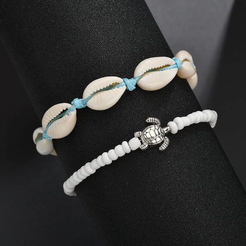 2 Pcs Shell Anklets for Women White Beaded Ankle Bracelets Adjustable Ankle Bracelets Summer Beach Jewelry for Teen Girls...