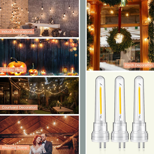 S14 Replacement Light Bulbs 1.5 Watt LED Bulb with 2 Prongs 2700k 120V Waterproof String Lights Accessories for Outdoor Patio String Lights, Warm ...
