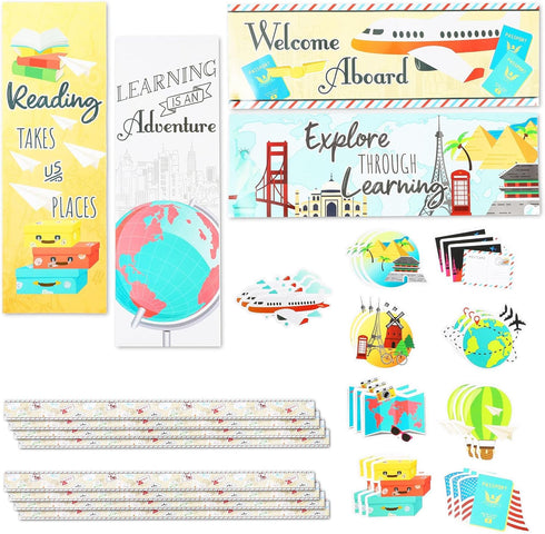 Bulletin Board Borders and Cutouts, Travel Theme Classroom Decor (42 Pieces)...