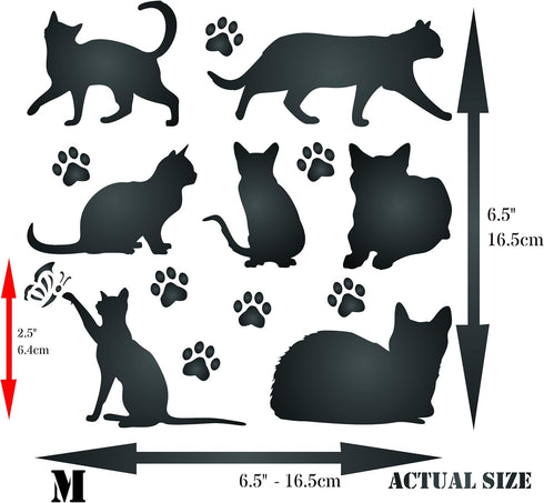 Cat Stencil, 6.5 x 6.5 inch (M) - Pet Friend Animal Feline Silhouette Stencils for Painting Template...