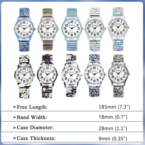 Avaner Elastic Strap Wristwatch, Big Number Analog Quartz Bracelet Watch, Printed Band Bangle Watch for Women...
