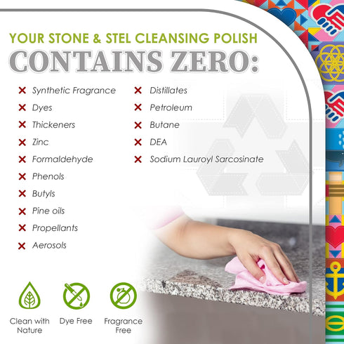 Stone & Steel Cleansing Polish Starter Kit - Quartz, Marble, Granite, Stone Countertop, Oven, Stainless Steel Cleaner - 16oz Spray Bottle, 2 Refil...